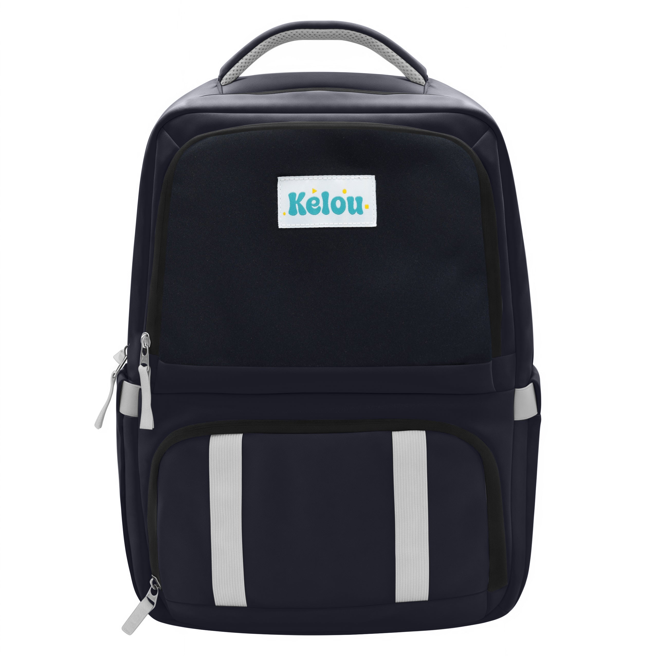 Black backpack with a Kelou logo on a white background