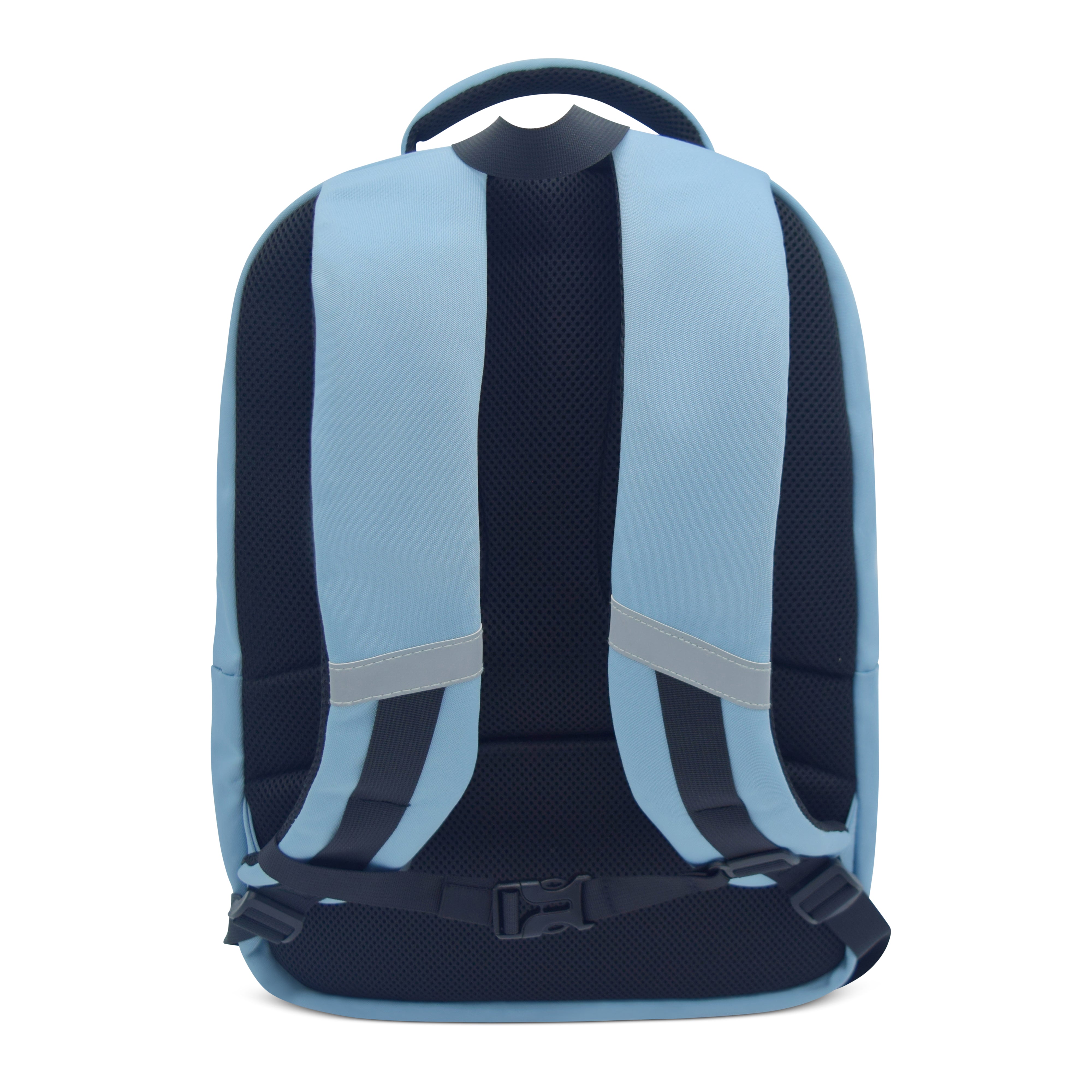 Blue and black backpack on a white background